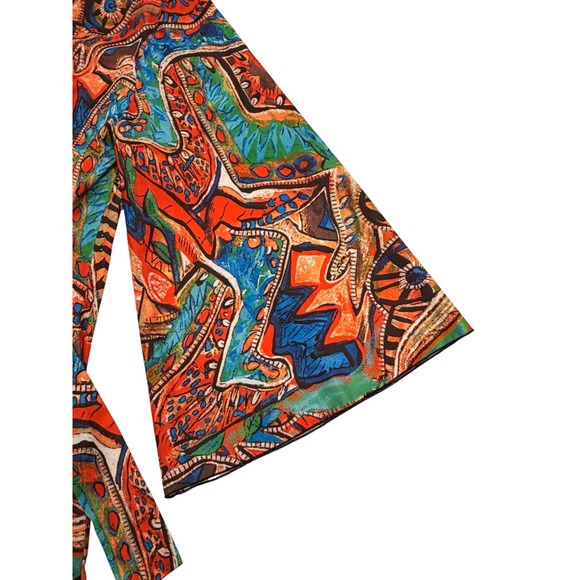 CHICME Boho Abstract Print‎ Kimono Style Wrap Dress Bell Sleeve - Picture 6 of 13